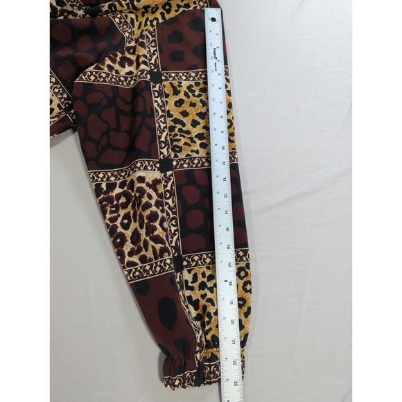 Vintage Delta Burke Shirt L Animal Print Zip Blouse 90s Removable Shoulder Pads - Picture 6 of 12